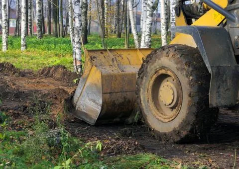 The bulldozer leveled the ground Foto stock