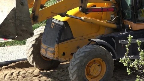 Bulldozer loader excavator construction machine, close up Stock Footage 74972768