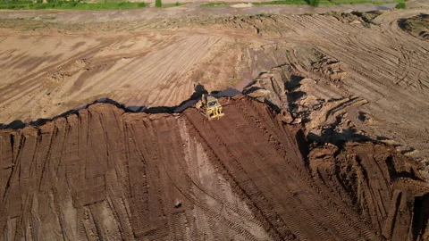 Bulldozer at mine reclamation. Dozer grading. 스톡 동영상 156598373