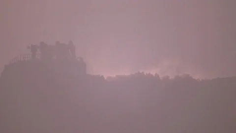 Bulldozer in mining. morning mist Stock Footage 98135375
