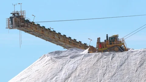 Bulldozer moves recently mined industrial salts around  before for lithium extra Stock Footage