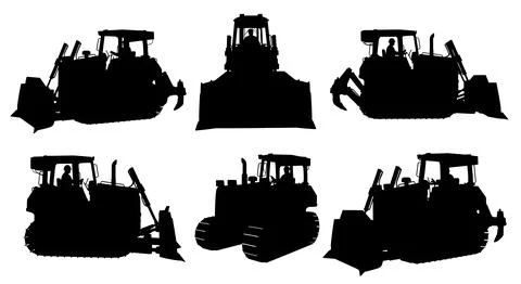 Bulldozer Operator Silhouette Collection Stock Illustration