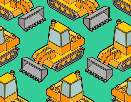 Bulldozer pattern seamless. Grader background. Agrimotor ornament. Tractor ve Stock Illustration