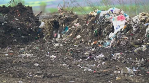 Bulldozer pushing trash Stock Footage 138088031