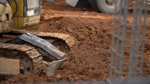 Bulldozer Tractor Digging Foundation Construction Industry Work Stock Footage 347925598