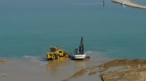 Bulldozer work inside the  sea Stock Footage 46627716