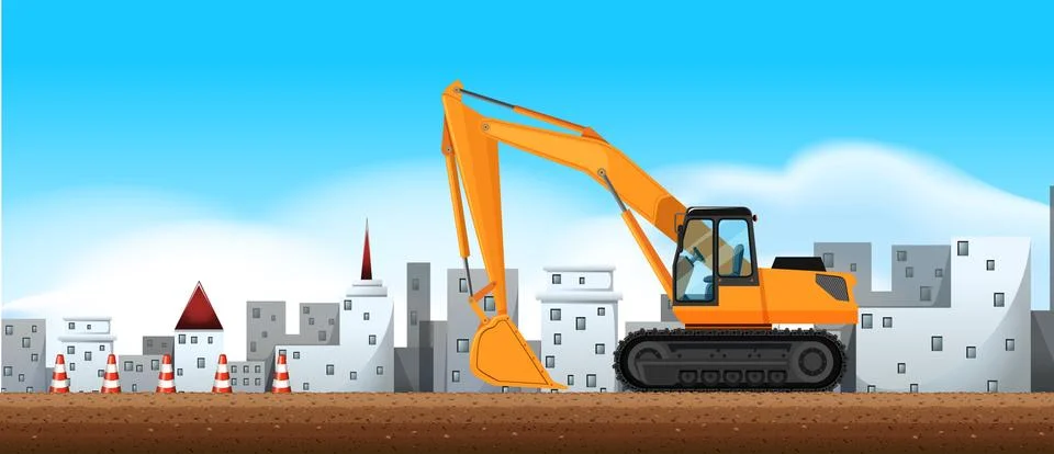Bulldozer working at construction site Stock Illustration