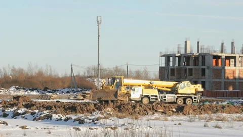 Bulldozer working on construction site in summer Stock Footage 129367079