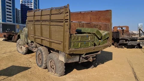 Bullet boxes on the 4-wheel-drive cargo truck 動画素材 152558948