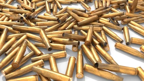 Bullet casing pile on white background Stock Footage 306877069