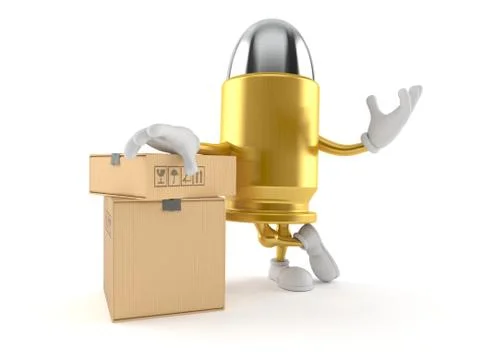 Bullet character with stack of boxes Illustrazione stock