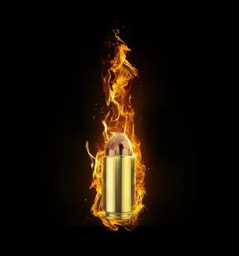 Bullet, on fire on black background. 3d render Stock Illustration