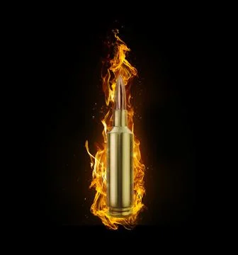 Bullet, on fire on black background. 3d render Stock Illustration