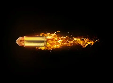 Bullet, on fire on black background. 3d render Stock Illustration