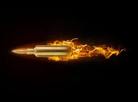Bullet, on fire on black background. 3d render 库存照片