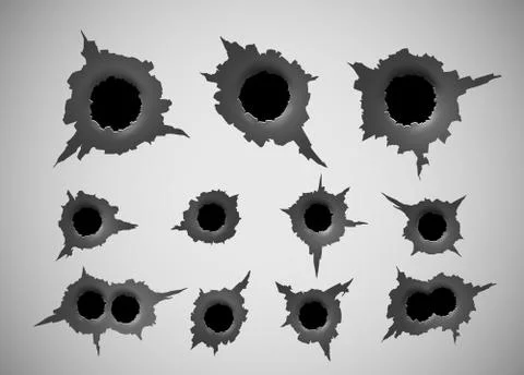 Bullet hole. Damage and cracks on surface from bullet. vector illustration Stock Illustration