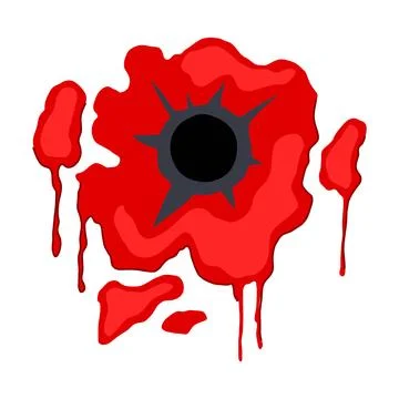 Bullet hole ripping through red blood splatter Stock Illustration