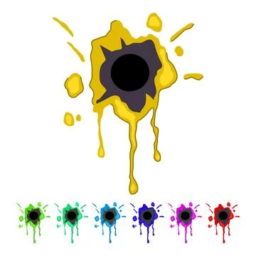 Bullet hole in surface with red blood splatter graphic Stock Illustration