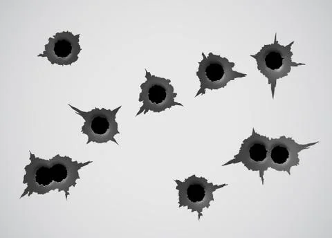 Bullet hole template. Damage and cracks on surface from bullet. vector illust Stock Illustration
