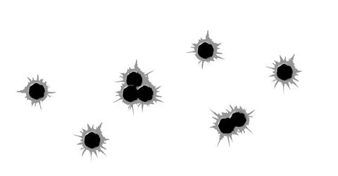 Bullet hole template. Damage and cracks on surface from bullet. Vector Stock Illustration