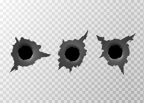 Bullet Hole. Torn surface from bullet. Ripped metal on transparent background Stock Illustration