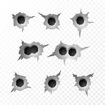 Bullet Hole. Torn surface from bullet. Ripped metal on transparent background Stock Illustration