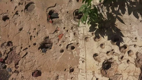 Bullet Holes on the Wall or Consequences of War Stock Footage 95903732