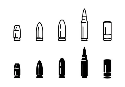 Bullet icon set. Ammo caliber vector illustration. Ammunition symbol. Gun s.. Stock Illustration