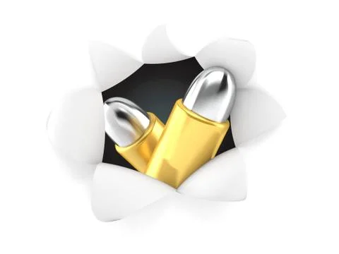 Bullet inside hole from torn paper Stock Illustration