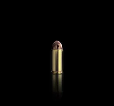 Bullet isolated on black background with reflexion. 3d render Stock Illustration