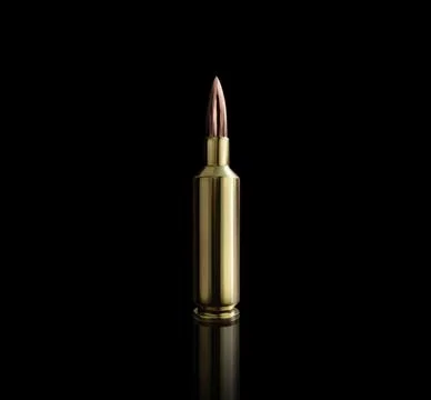 Bullet isolated on black background with reflexion. 3d render Stock Illustration