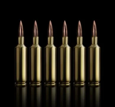 Bullet isolated on black background with reflexion. 3d render Stock Illustration