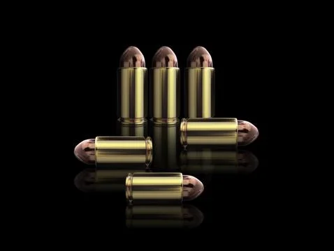 Bullet isolated on black background with reflexion. 3d render Stock Illustration