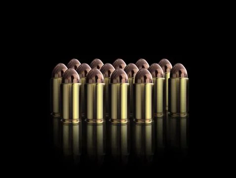 Bullet isolated on black background with reflexion. 3d render Stock Illustration