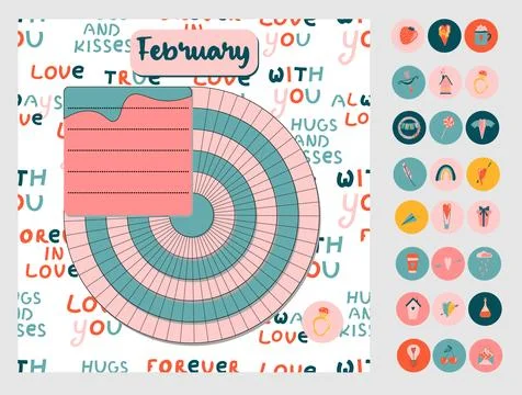 Bullet journal coloured School timetable with FLOWER AND BUTTERFLY themes. We Illustrazione stock