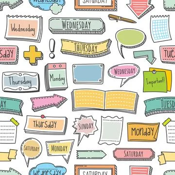 Bullet journal, doodle elements seamless pattern Stock Illustration