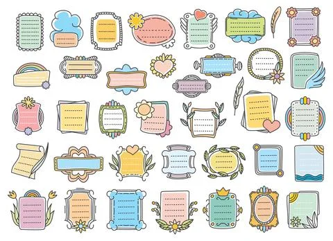 Bullet journal doodle frames, notes for calendar Stock Illustration
