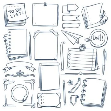 Bullet journal sketch elements. Notebook, girly diary and paper frames. Hand Stock Illustration