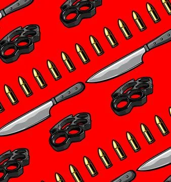 Bullet, knife and knuckle pattern Stock Illustration