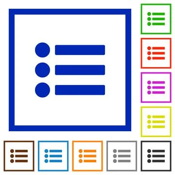 Bullet list flat framed icons Stock Illustration