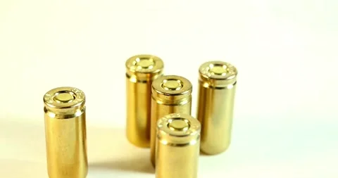 Heap Of Yellow Brass Gun Bullets Closeup Stock Photo, Picture and