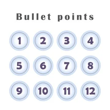 Bullet points grey buttons, numbers from 1 to 12 Stock Illustration