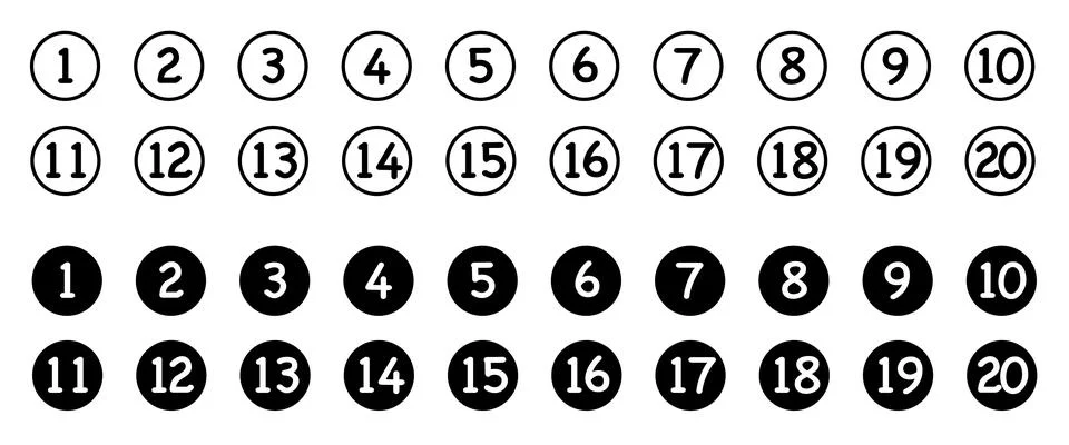 Bullet Points icon set inline style, Simple round numbers in flat style, Set of Stock Illustration
