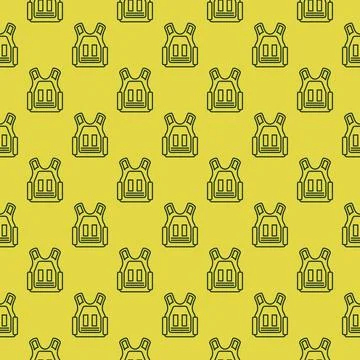 Bullet Proof Vest vector concept outline yellow seamless pattern Stock Illustration