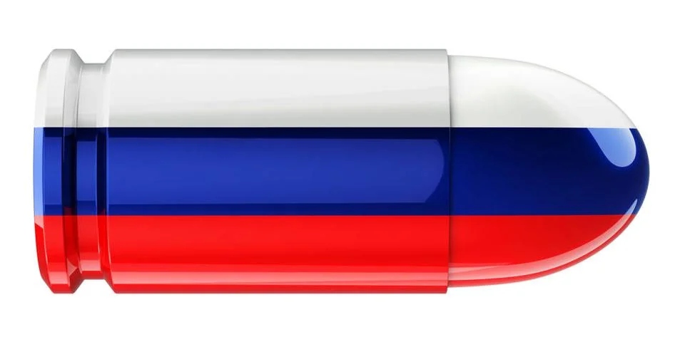 Bullet with Russian flag, 3D rendering Bullet with Russian flag, 3D render... Stockfoto's
