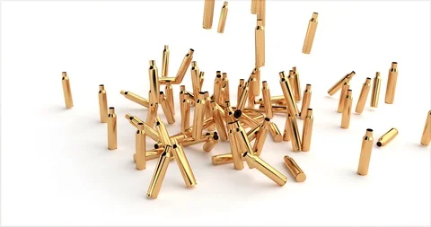 Bullet shell pile, Isolated white background. Rifle target. Military background Stock Footage 125792849