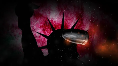 Bullet in slow motion against statue of liberty Stock Footage 181615819
