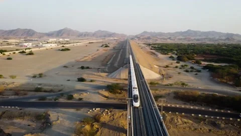 Bullet train all the way to Meccah from Jeddah city in Saudi Arabia Stock Footage 218435674