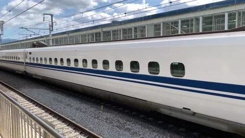 Bullet Train Passes Through Mishima Train Station At High Speed, Mishima, Japan Stock Footage