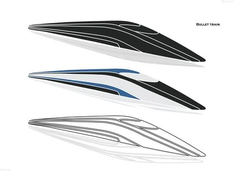 Bullet Train Three Style Options Against a White Transparency. Stock Illustration